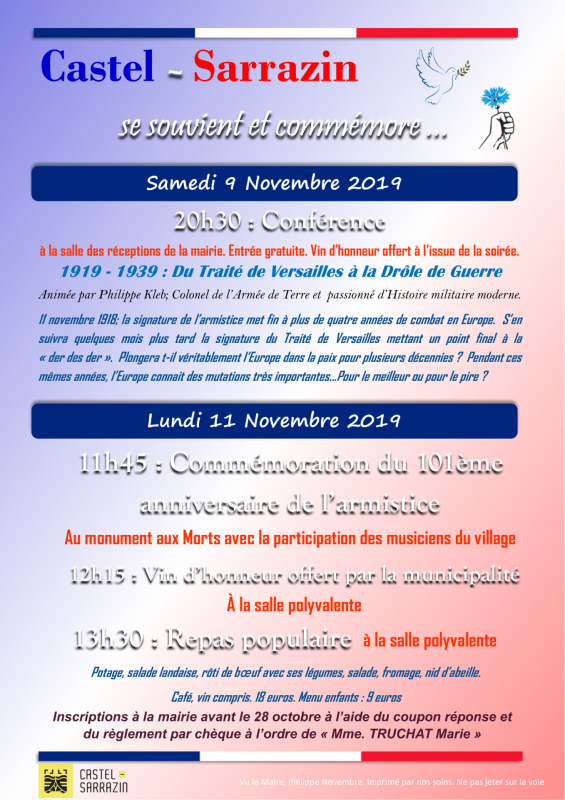 Commémorations 101ème anniversaire de l'armistice du 11 novembre