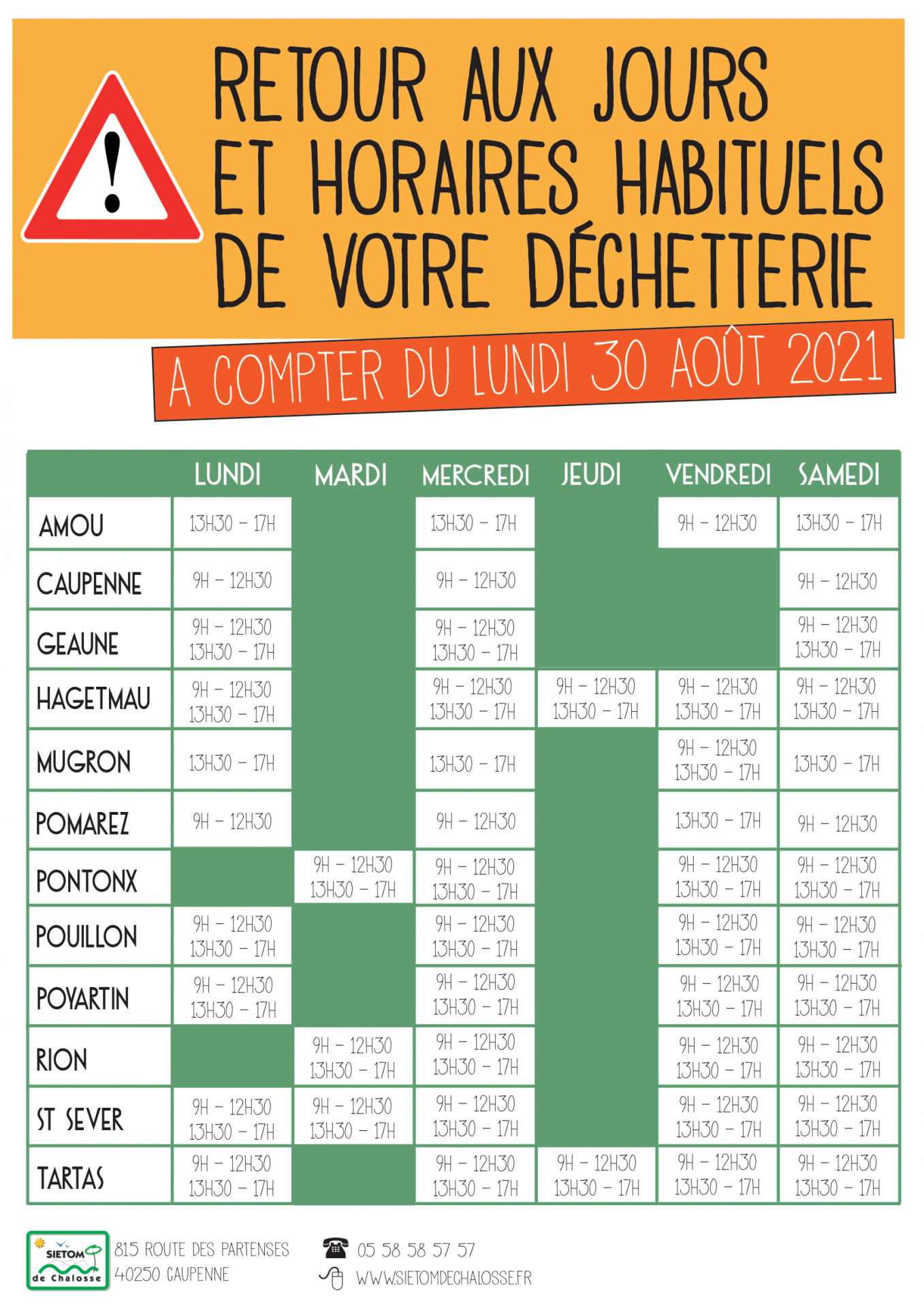 Affiche horaires dechetteries 1