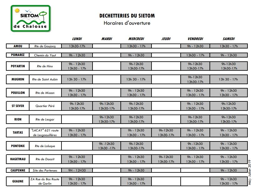 Horaires des dechetteries du sietom 1
