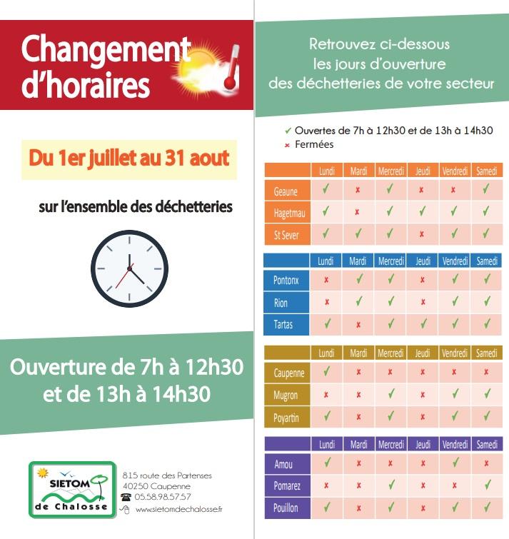 Horaires des dechetteries du sietom